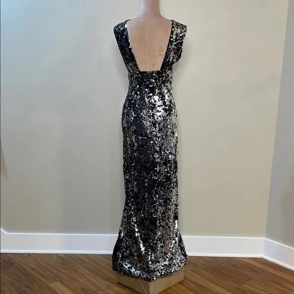 Rachel Zoe Black & Silver Sequin Sleeveless Plunge Neckline Women’s Dress - Picture 8 of 12
